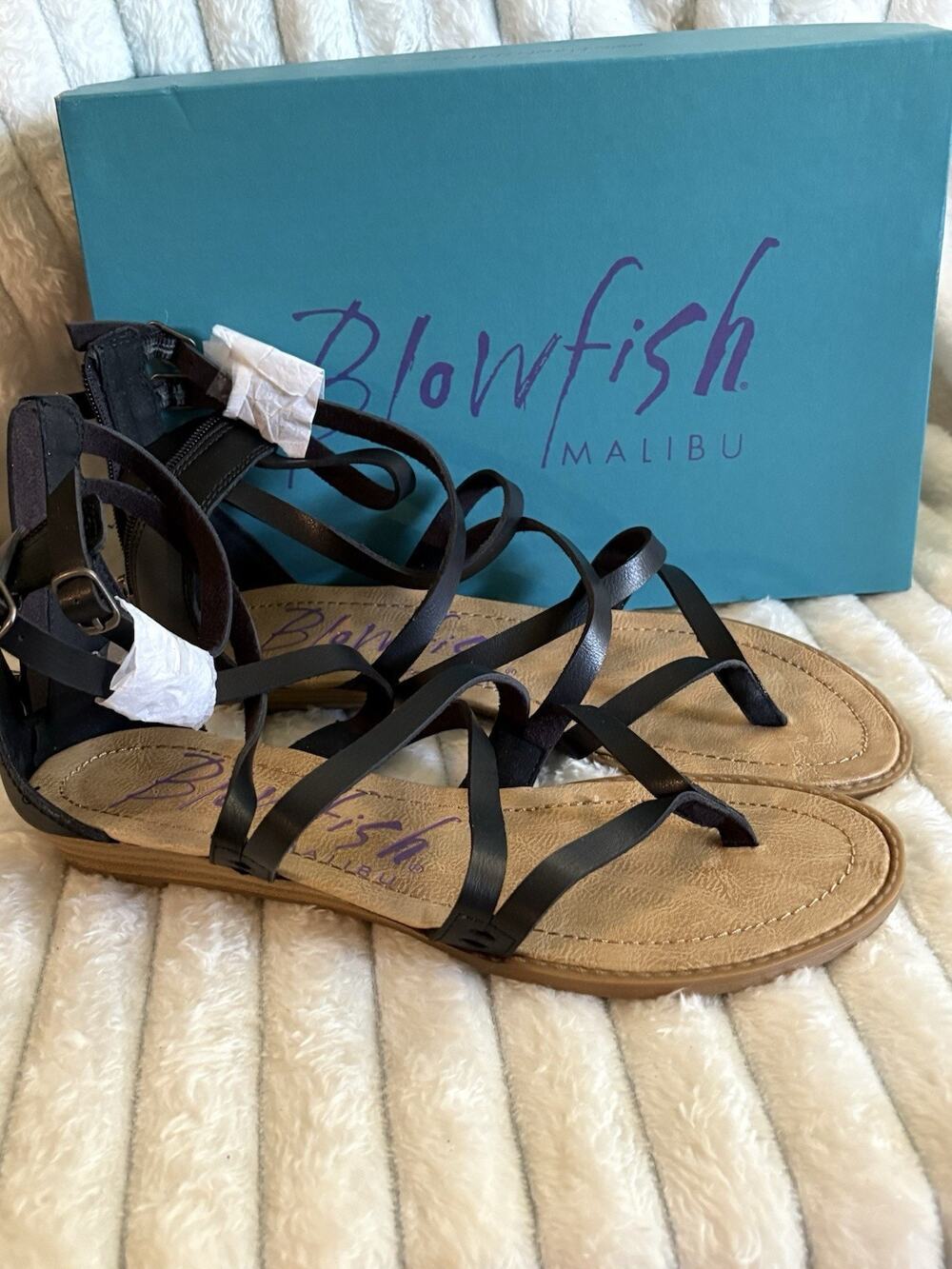 Blowfish Malibu Black Sandals Adjustable Strap Zip Sz 10 with Box